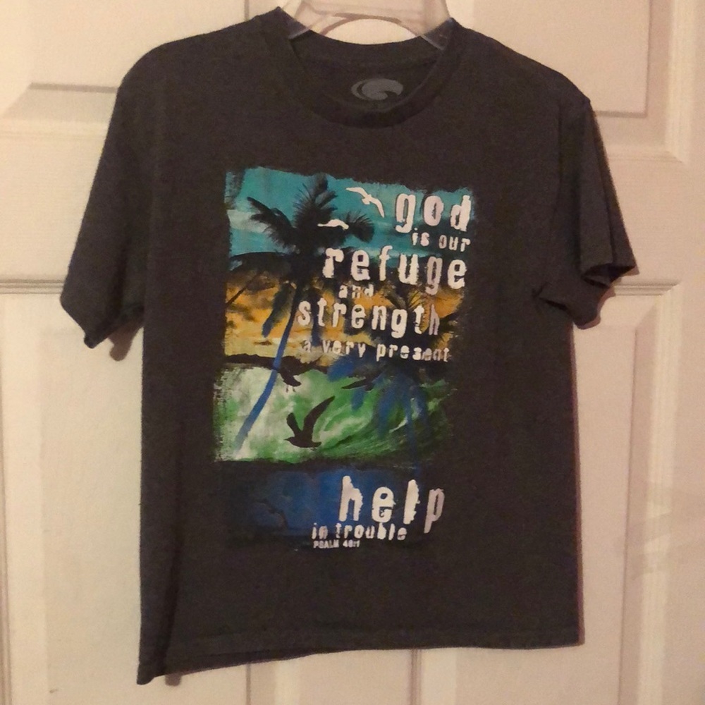 Psalm 46:1 Gray Graphic T-Shirt Boys Large L 10/12